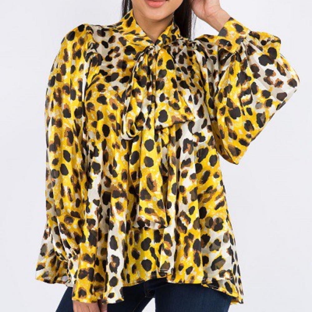 Leopard Print Bowtie Blouse
